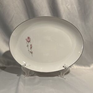 Vintage Oval Serving Platter Pink Roses 50s Shabby Chic